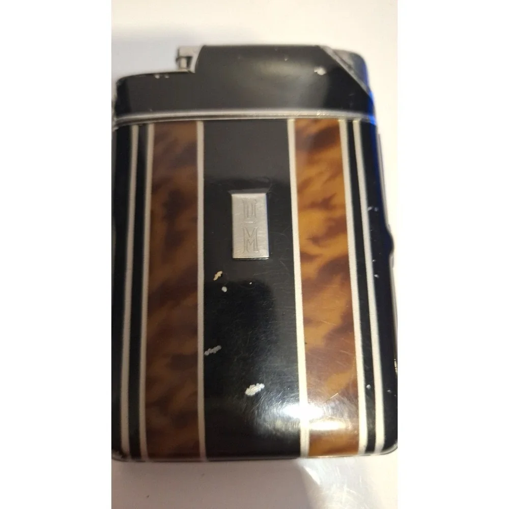 VINTAGE ART DECO CIGARETTE CASE LIGHTER MARATHON CHROME ENAMEL 1930S